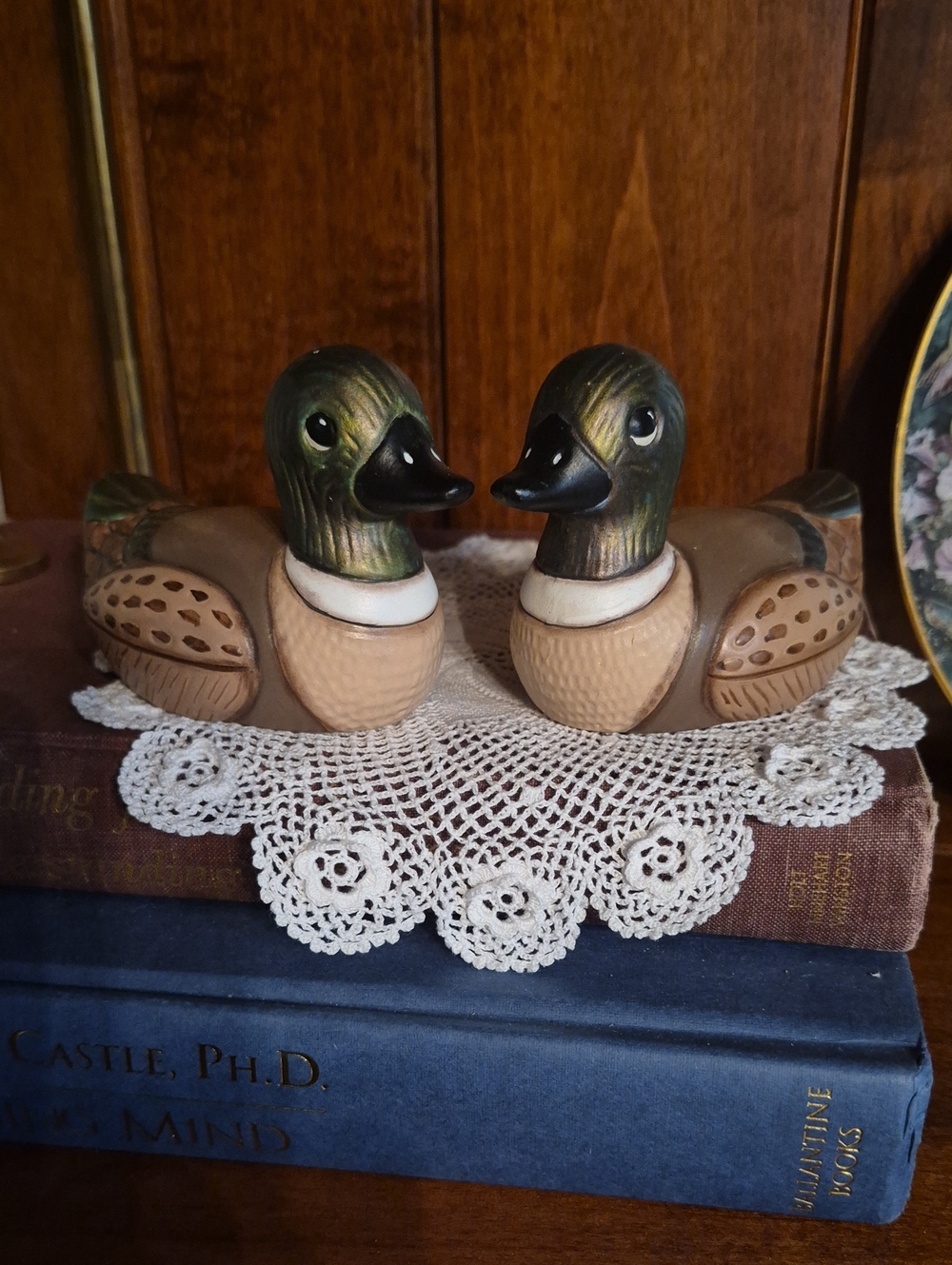Ceramic Hand Painted Brown and Green Decorative Duck Pair
